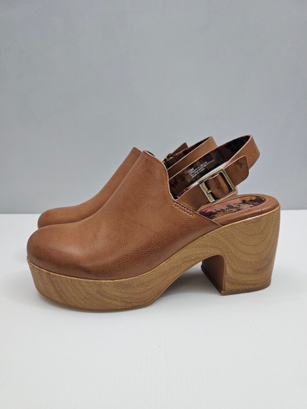 Korks Kork Ease Soho Slingback Clog Women 10 Tan Brown Platform Block Heel Retro